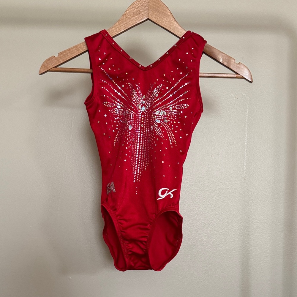 GK Red Rhinestone USA Kids gymnastics Leotard